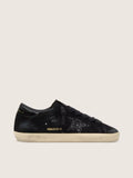 Super-Star LTD pour femme en cuir velours noir avec étoile à paillettes noires et contrefort en cuir noir